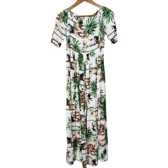 Jaase x Anthropologie Jumpsuit Tropical Palm Square Neck Short Sleeve - XS - Picture 2 of 5